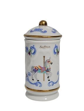 Lenox The Spice Carousel Saffron Jar w/Lid Fine Porcelain Gold Fill Trim 1993